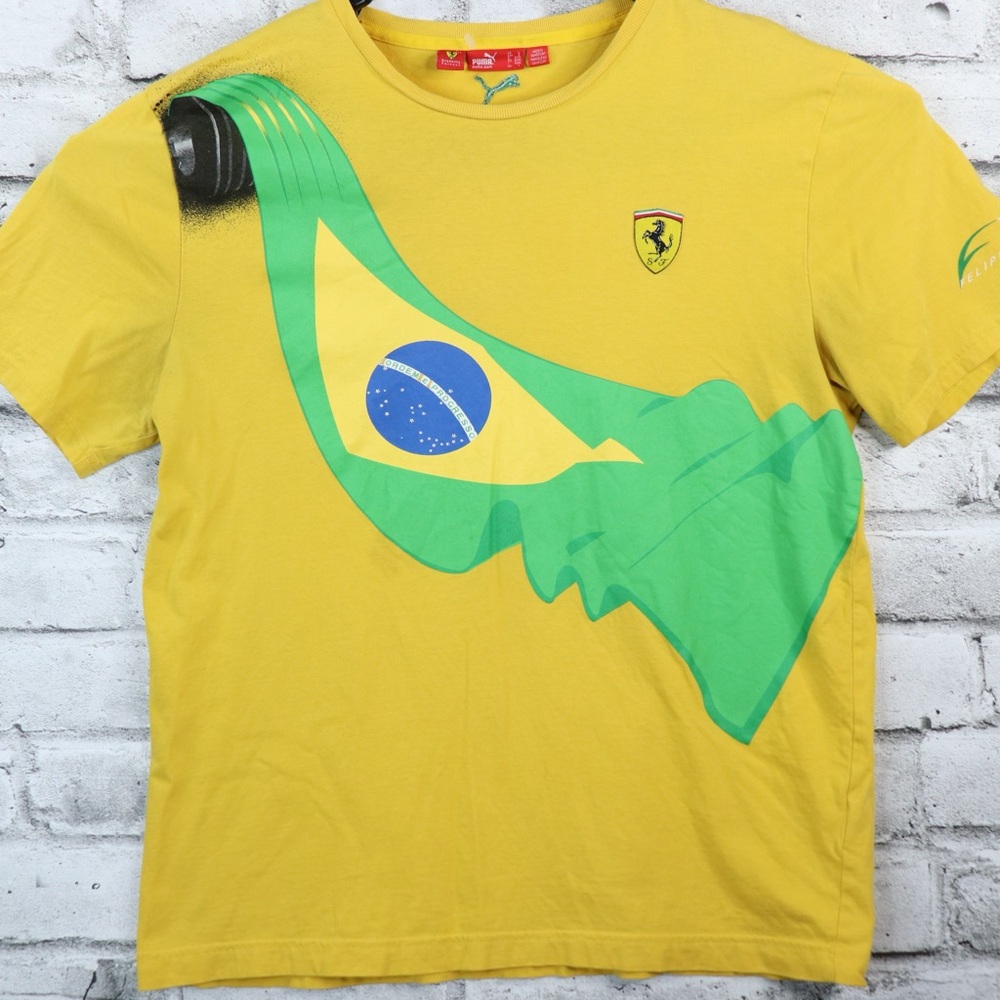 Puma Ferrari Felipe Massa Racing Team Yellow Brazil F1 Shirt. Formula One L